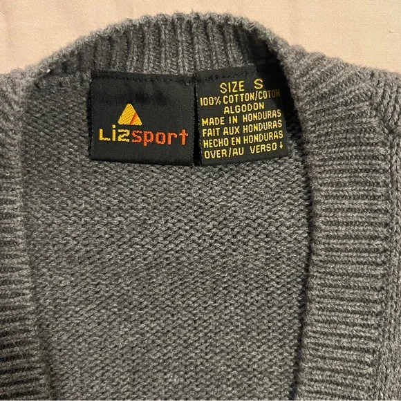 Lizsport Gray Knit Button Front Vest with Embroidered Diamond Pattern - Picture 2 of 5